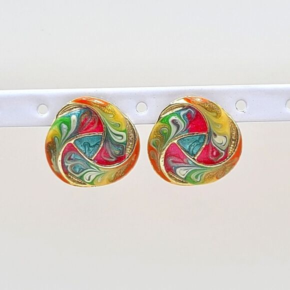 Retro Colorful Swirl Earrings, pierced - Picture 1 of 5